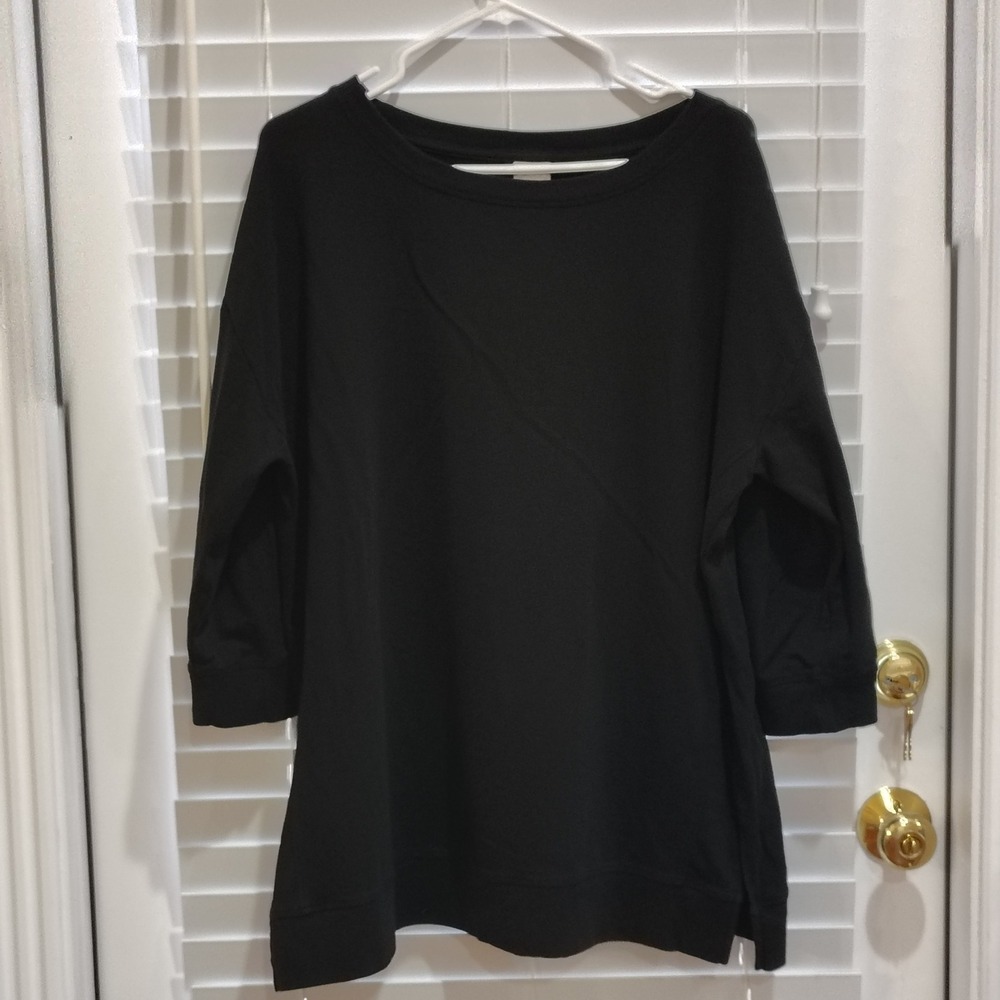 Chicos Zenergy Tunic Sweatshirt Women XL Black 3/4 Sleeve Pullover Casual Lounge